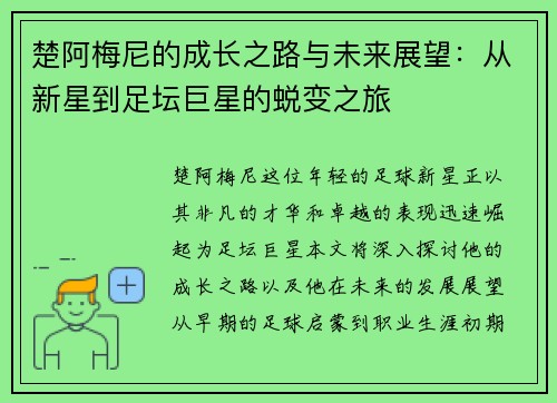 楚阿梅尼的成长之路与未来展望：从新星到足坛巨星的蜕变之旅