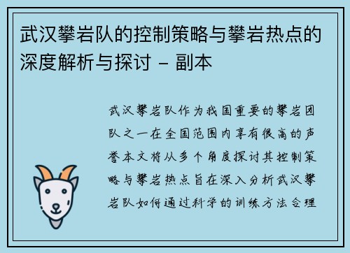 武汉攀岩队的控制策略与攀岩热点的深度解析与探讨 - 副本
